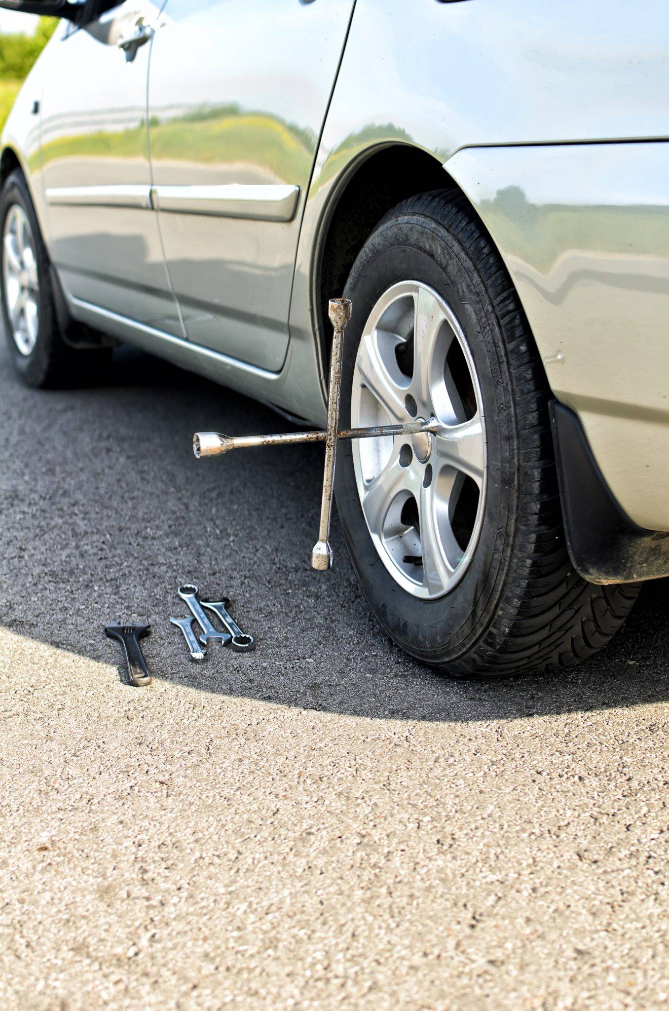 Tire Change On A Road Close Up.